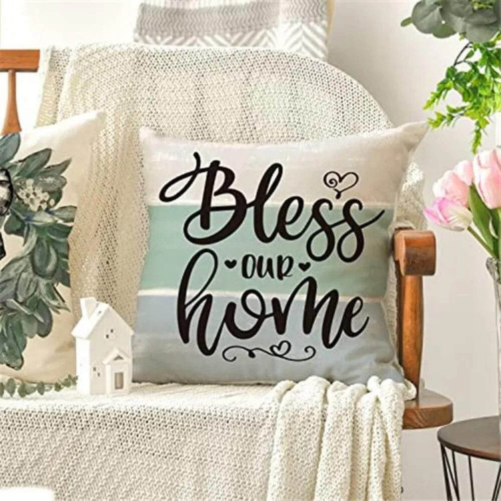 4 Pack Fall Sweet Home Eucalyptus Lamb Ear Wreath Throw Pillow Covers NO INSERT